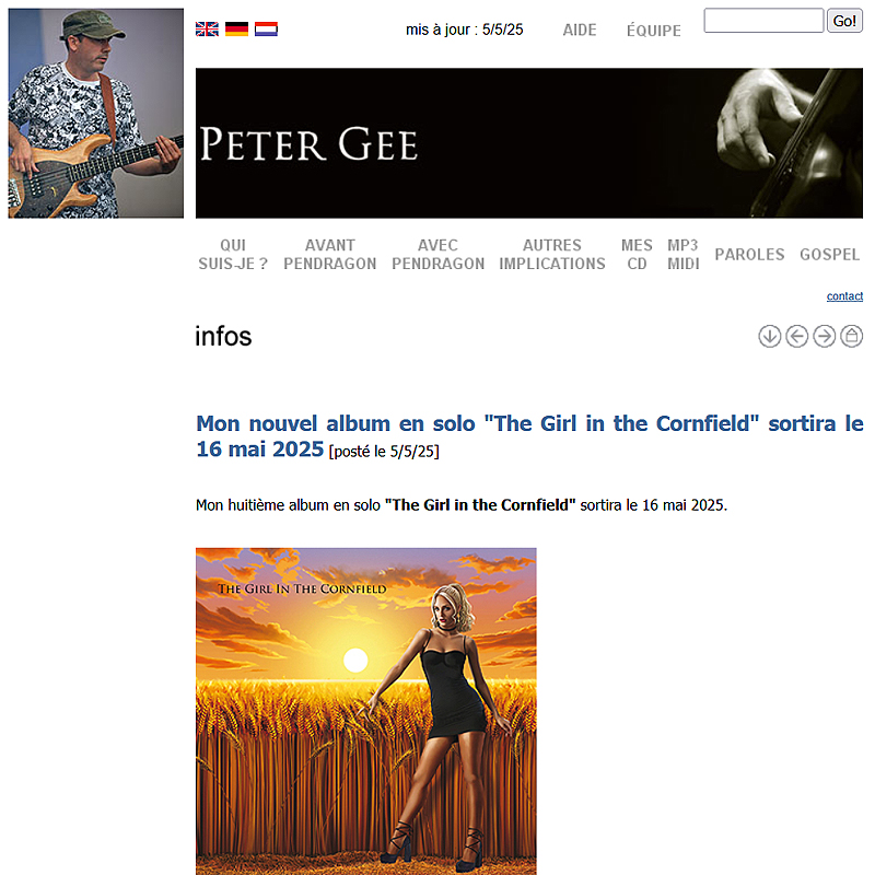 Mise a jour du site internet de Peter Gee